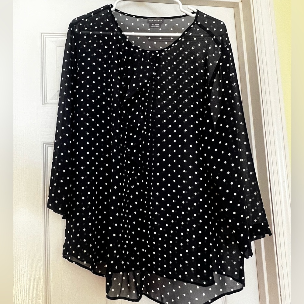 Van Huesen Navy Polka Dot Blouse Size XL
